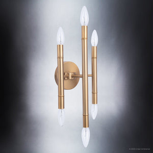 A luxury lighting fixture with a brushed brass finish.