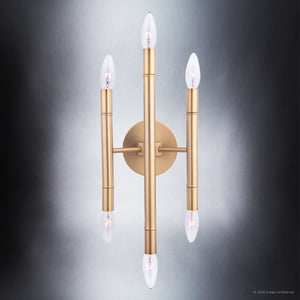 A beautiful ULB2230 Mid-Century Modern Wall Sconce, 16''H x 7''W, Brushed Brass Finish, Douglas Collection by Urban Ambiance with four candle
