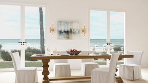 A unique Urban Ambiance ULB2230 Mid-Century Modern Wall Sconce, 16''H x 7''W, in a gorgeous white dining room with a view