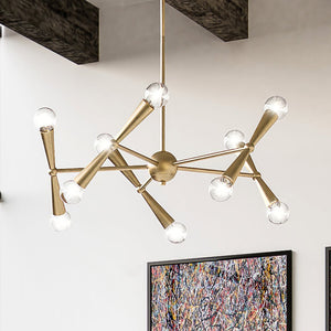 A gorgeous lighting fixture, ULB2260 Mid-Century Modern Chandelier, is hanging in a living room.