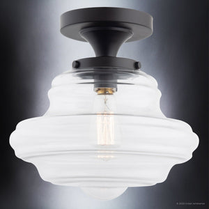 A luxury ULB2300 Modern Farmhouse Ceiling Light, with a gorgeous clear glass shade in a dark bronze finish.