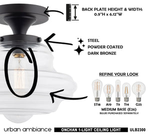A picture of the Urban Ambiance ULB2300 Modern Farmhouse Ceiling Light, 12''H x 12''W, Dark Bronze Finish, Onchan Collection showcasing its luxury and