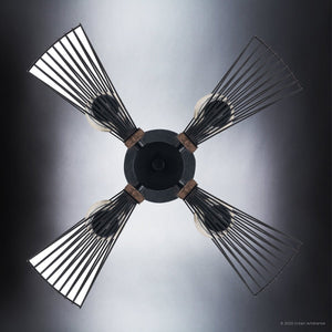 An image of a gorgeous ULB2311 Transitional Pendant, 24''H x 18''W, Matte Black and Wood Finish, St. Ives Collection ceiling fan by Urban Ambiance.