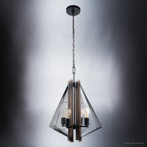 An Urban Ambiance ULB2311 Transitional Pendant with a wooden frame and glass shade, creating a stunning lighting fixture.