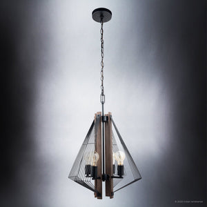 A unique pendant lamp with three beautiful ULB2311 Transitional Pendant, 24''H x 18''W lights hanging from it.