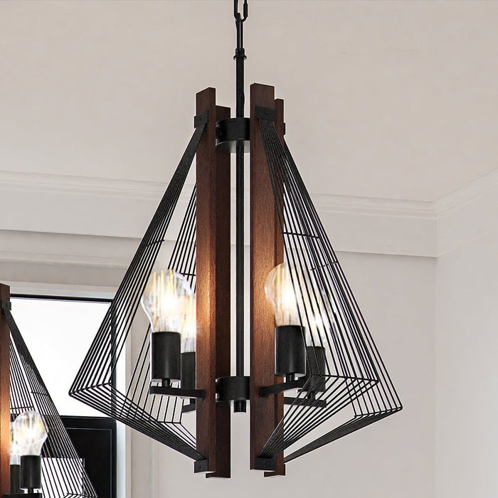 ULB2311 Transitional Pendant, 24''H x 18''W, Matte Black and Wood Finish, St. Ives Collection