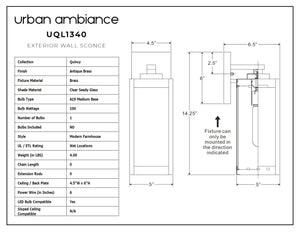 Urban Ambiance - Outdoor Wall Light - UQL1340 Farmhouse Outdoor Wall Light, 14