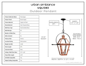 Urban Ambiance - UQL1383 Historic Outdoor Pendant Light, 23.5