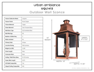 Urban Ambiance - Outdoor Wall Light - UQL1412 Antique Outdoor Wall Light, 19