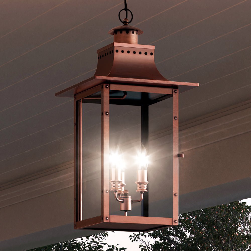 Quebec Lantern Pendant Rustic Outdoor Gas or Electric Copper Antique  Vintage Light Fixtures Individually Handcrafted for Excellence 