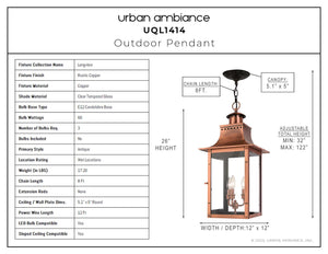 Urban Ambiance - Outdoor Pendant Light - UQL1414 Antique Outdoor Pendant Light, 26