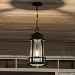 A unique and luxurious lighting fixture - the UQL1580 Tudor Outdoor Pendant 19"H x 9.75"W in Natural Black Finish from the Westcliffe Collection by Urban Ambiance - hanging