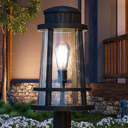 An Urban Ambiance UQL1584 Tudor Outdoor Post Light 19''H x 9.75''W, with a unique and luxurious Natural Black Finish from the Westcliffe Collection in front