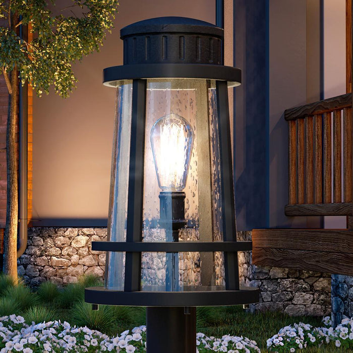 UQL1584 Tudor Outdoor Post Light 19''H x 9.75''W, Natural Black Finish, Westcliffe Collection