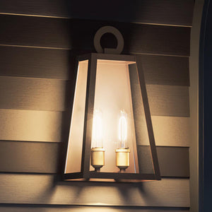 A beautiful UQL1622 Art Deco Outdoor Wall Sconce 19''H x 10''W, Black Bronze Finish from the Aveley Collection by Urban Ambiance with two