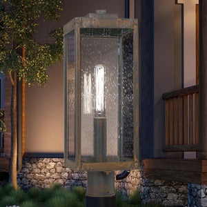An Urban Ambiance UQL1630 Modern Farmhouse Outdoor Post Light 21.25''H x 7''W with a glass shade in a Bygone Bronze Finish from the Quincy Collection,