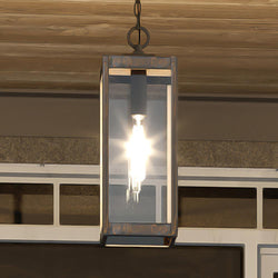 A unique and luxurious Urban Ambiance UQL1631 Modern Farmhouse Outdoor Pendant 20.75''H x 7''W, Bygone Bronze Finish, Quincy Collection hanging light fixture