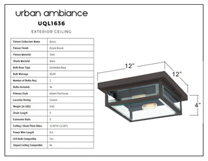 An image of a gorgeous UQL1636 Modern Farmhouse Outdoor Ceiling 4''H x 12''W lamp by Urban Ambiance.