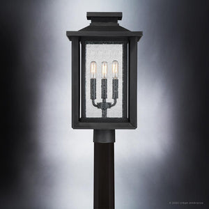 The Urban Ambiance UQL1640 Peacehaven Collection Craftsman outdoor post light (19.25''H x 10.75''W, natural black finish, marine-grade) adds timeless charm and durability to your exterior lighting décor.