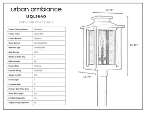 Line drawing of the UQL1640 Craftsman Outdoor Post Light (19.25