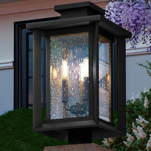 An Urban Ambiance UQL1640 Craftsman Outdoor Post Light with a beautiful purple flower on it.