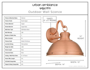 Urban Ambiance - Wall Sconce - UQL1711 Modern Farmhouse Outdoor Wall Sconce, 14''H x 15''W, Rustic Copper Finish, Clemson Collection -