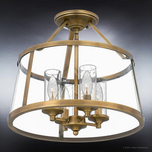 Luxury lighting fixture with a gorgeous rustic brass finish and glass, part of the Guildford Collection.
