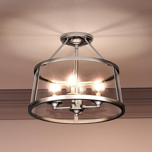 A unique Urban Ambiance ceiling light fixture with three UQL3651 Traditional Ceiling 14.5''H x 16''W, Polished Nickel Finish lights in it from the Guildford Collection