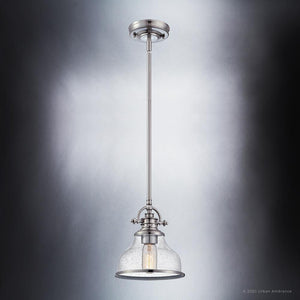 A luxury lighting fixture, the Urban Ambiance UQL3661 Traditional Pendant 9.5''H x 8''W in Brushed Nickel Finish from the Pasadena Collection features a unique