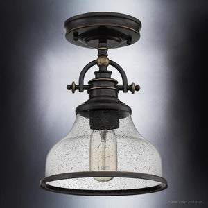 A gorgeous and unique Urban Ambiance UQL3662 Traditional Ceiling 10.5''H x 8''W, Parisian Bronze Finish, Pasadena Collection semi-flush light fixture with