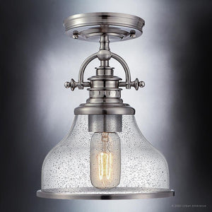 A unique Urban Ambiance light fixture with a UQL3663 Traditional Ceiling 10.5''H x 8''W, Brushed Nickel Finish, Pasadena Collection glass shade.