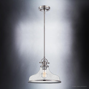 A beautiful Urban Ambiance UQL3665 Traditional Pendant with a clear glass shade and Brushed Nickel Finish.