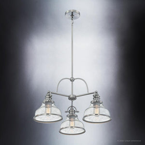 Three beautiful UQL3667 Traditional Chandelier 15.5''H x 24''W, Brushed Nickel Finish, Pasadena Collection lighting fixture with clear glass shades by Urban Ambiance