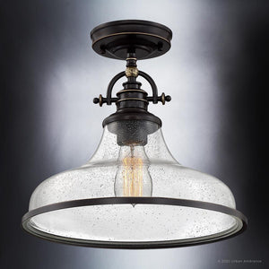 A gorgeous, luxury lamp from the Pasadena Collection, this Urban Ambiance UQL3668 Traditional Ceiling semi-flush light fixture features a Parisian Bronze Finish and a clear glass shade.