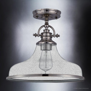 An UQL3669 Traditional Ceiling 12.5''H x 13.5''W, Brushed Nickel Finish, Pasadena Collection beautiful light fixture with a glass shade by Urban Ambiance.