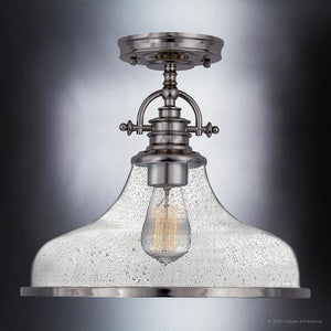 An Urban Ambiance semi-flush light fixture with a beautiful glass shade: the UQL3669 Traditional Ceiling 12.5''H x 13.5''W, Brushed Nickel Finish