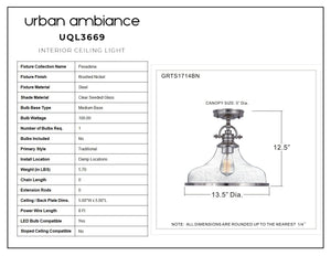 A diagram showing the dimensions of the beautiful Pasadena Collection lighting fixture by Urban Ambiance.