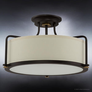 A beautiful UQL3770 Minimalist Ceiling 10.5''H x 17.5''W light fixture with a white shade, from the Urban Ambiance Winchester Collection, in