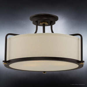 A beautiful UQL3770 Minimalist Ceiling 10.5''H x 17.5''W light fixture with a white shade by Urban Ambiance