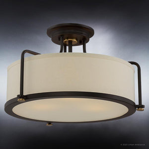 A beautiful and unique Urban Ambiance UQL3770 Minimalist Ceiling 10.5''H x 17.5''W, Estate Bronze Finish, Winchester Collection semi - flush lighting