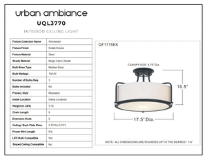 Urban Ambiance - UQL3770 Minimalist Ceiling 10.5''H x 17.5''W, Estate Bronze Finish, Winchester Collection - unique ceiling lamp -