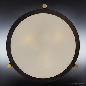 An UQL3770 Minimalist Ceiling light fixture with a round glass shade and estate bronze finish, manufactured by Urban Ambiance.