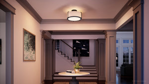 An image of a hallway with a gorgeous Urban Ambiance UQL3771 Minimalist Ceiling lamp and a table.