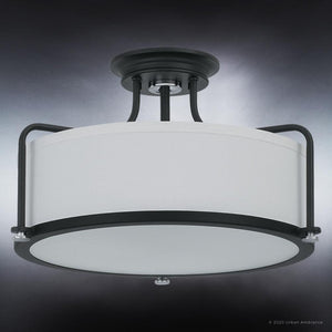 An UQL3771 Minimalist Ceiling light fixture with a white shade by Urban Ambiance in Natural Black Finish.