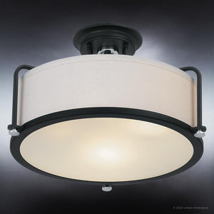A beautiful and unique Urban Ambiance lighting fixture with a UQL3771 Minimalist Ceiling 10.5''H x 17.5''W, Natural Black Finish, Winchester Collection shade and