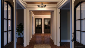 A gorgeous 3d rendering of a UQL3782 Coastal Ceiling 12''H x 19''W, Parisian Bronze Finish, Andover Collection hallway with doors and windows by