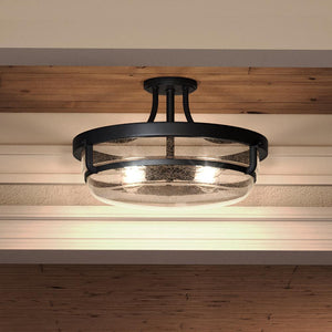 An Urban Ambiance Coastal Ceiling 12''H x 19''W, Parisian Bronze Finish, Andover Collection light with a unique round glass shade.