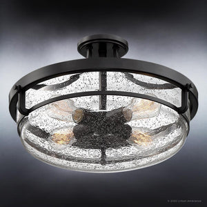 An Urban Ambiance luxury lighting fixture with the UQL3782 Coastal Ceiling 12''H x 19''W, Parisian Bronze Finish, Andover Collection round glass shade.