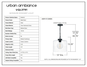Urban Ambiance - UQL3791 Modern Farmhouse Pendant 13.25''H x 12''W, Matte Black Finish, Bideford Collection glass pendant light is a unique lighting fixture