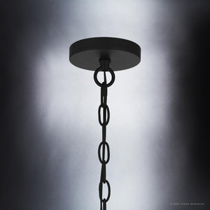 A beautiful black pendant lamp with a chain hanging from it, from the UQL3791 Modern Farmhouse Pendant 13.25''H x 12''W, Matte Black Finish,
